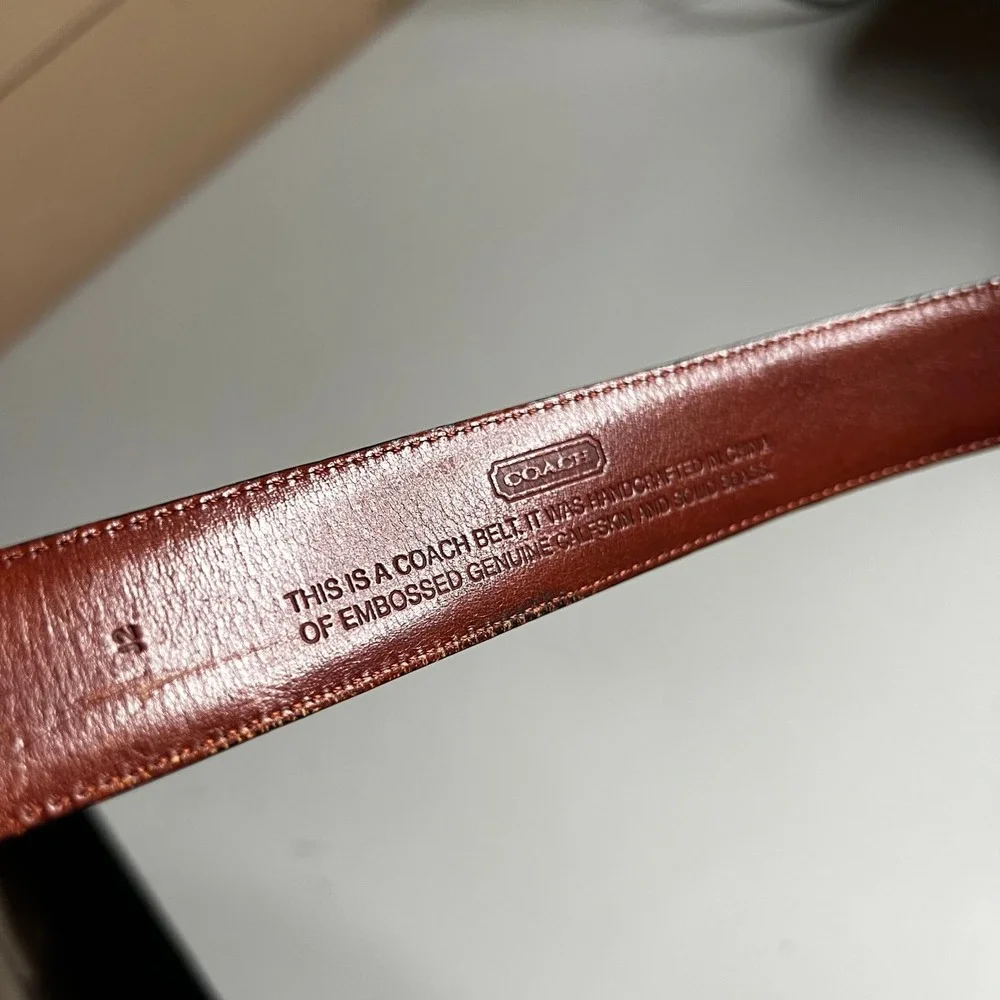Coach‎ 5903 Mens Mahogany Brown Crocodile Embossed Leather Belt Brass Buckle 36